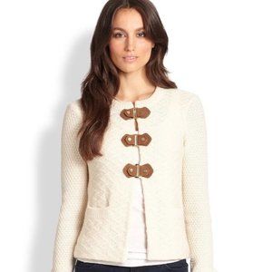 TORY BURCH Cream Ross Cardigan With Suede Buckle Applique Size Small, 4